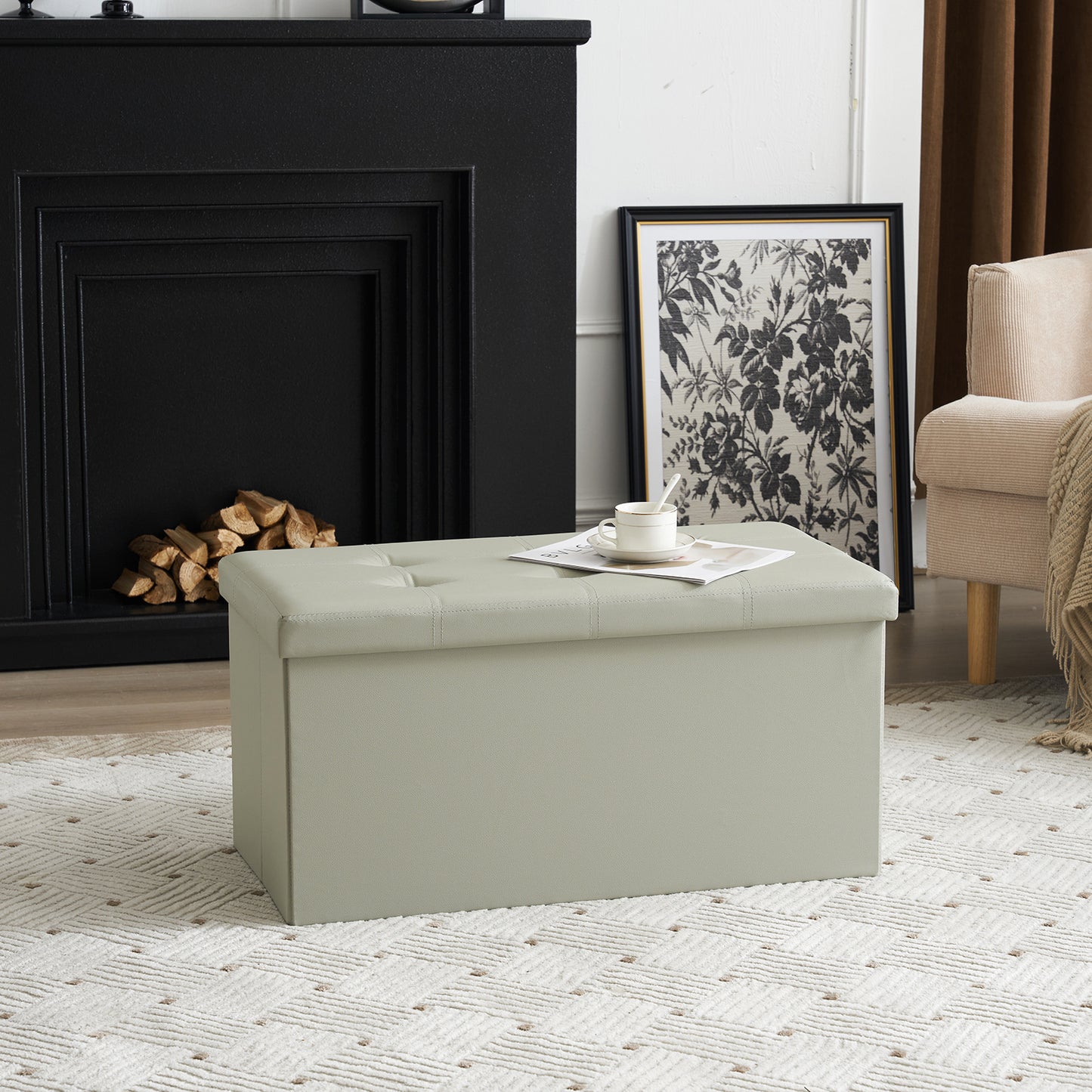 Foldable Storage Footstool Oak Grey 76 x 38 x 38(cm)