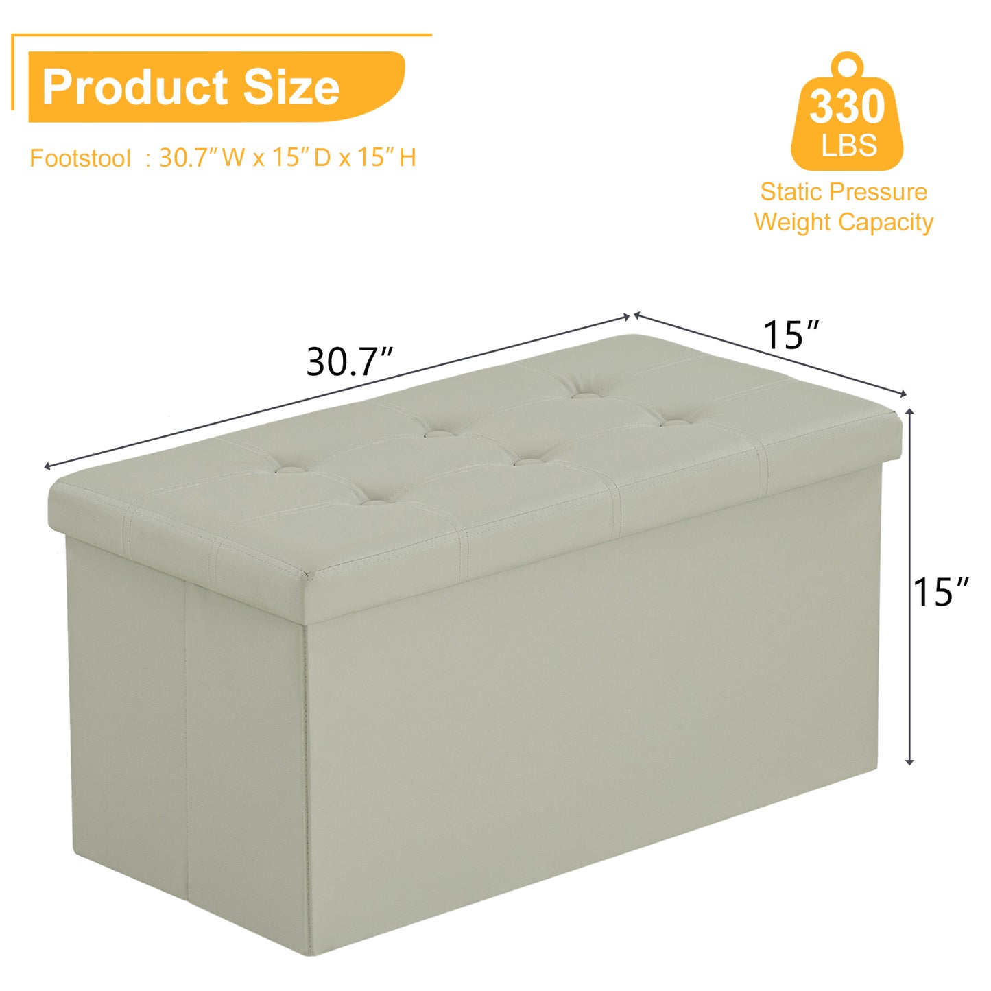Foldable Storage Footstool Oak Grey 76 x 38 x 38(cm)