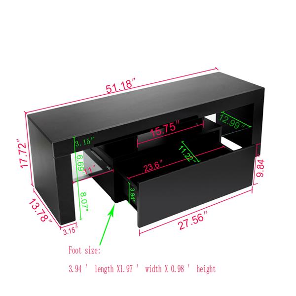 LED TV Cabinet with Single Drawer Black