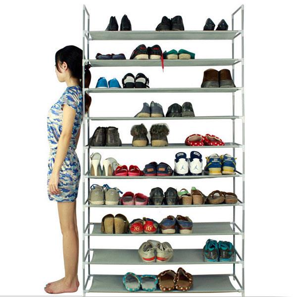 Non-woven 10 Layers Fabrics & Steel Shoe Rack Gray