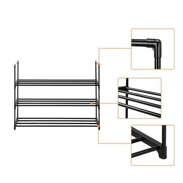 3 Tiers Shoe Rack Black
