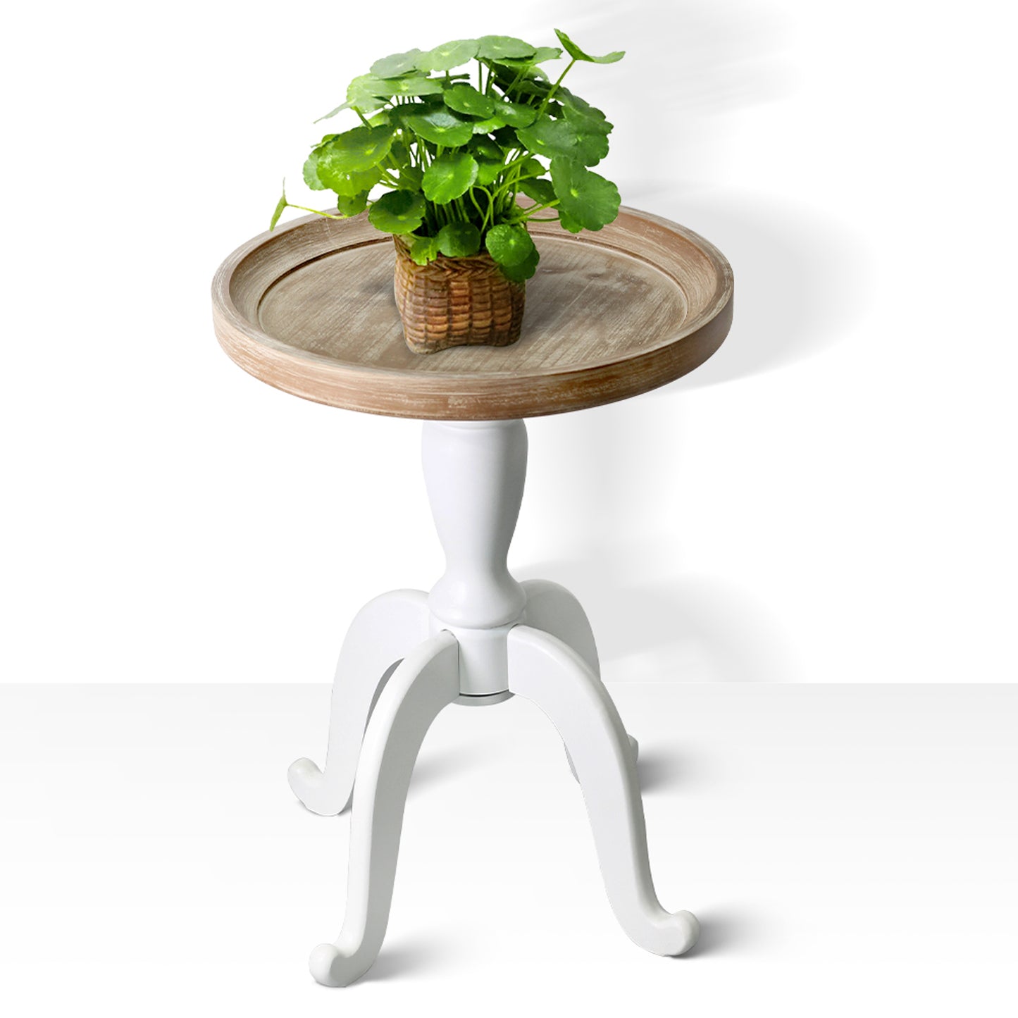 French Country Accent Table, Natural Wood, White