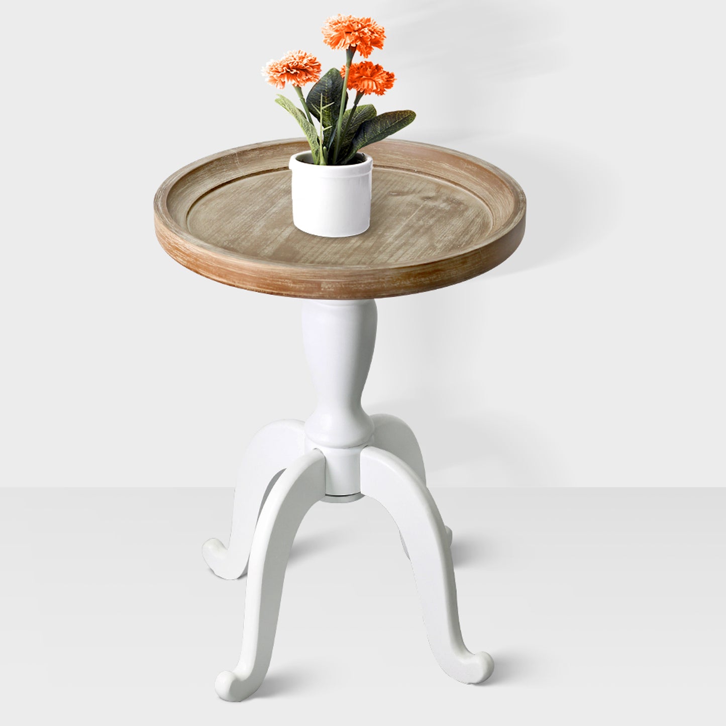 French Country Accent Table, Natural Wood, White